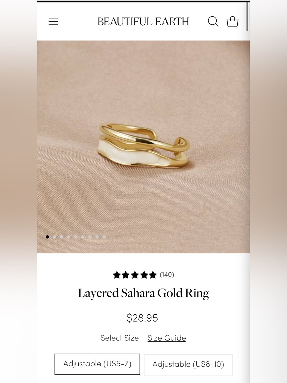 Beautiful Earth Boutique Layered Sahara Gold and White Wave Ring